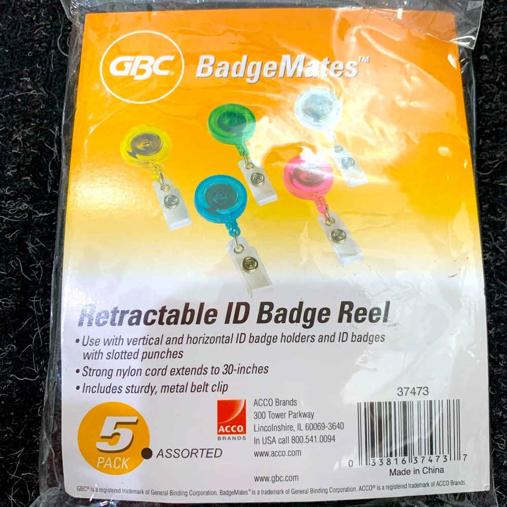 GBC BadgeMates Retractable ID Badge Reel (5pk)